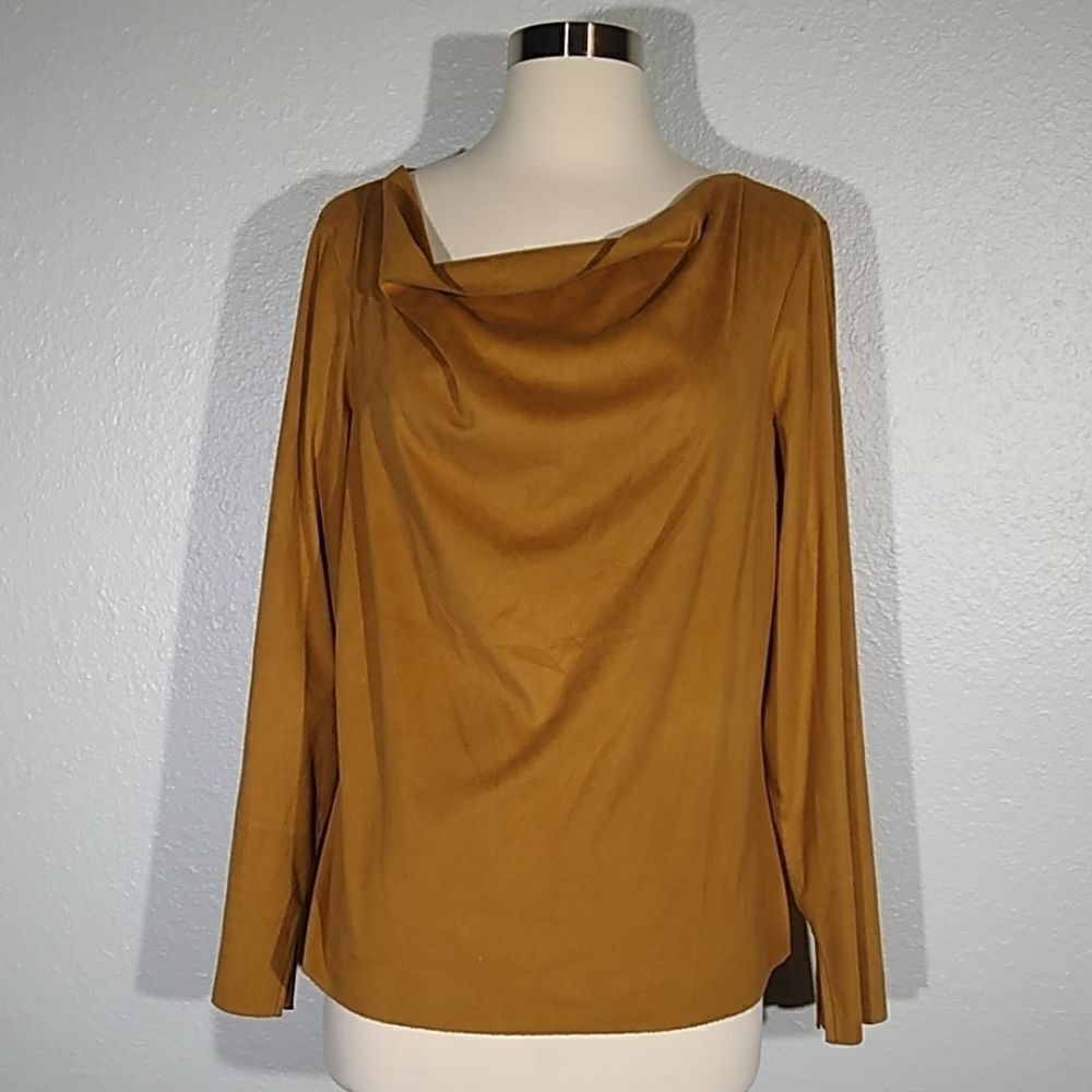 J. Jill Vegan‎ Suede Cowl Neck Split Sleeve Top Md